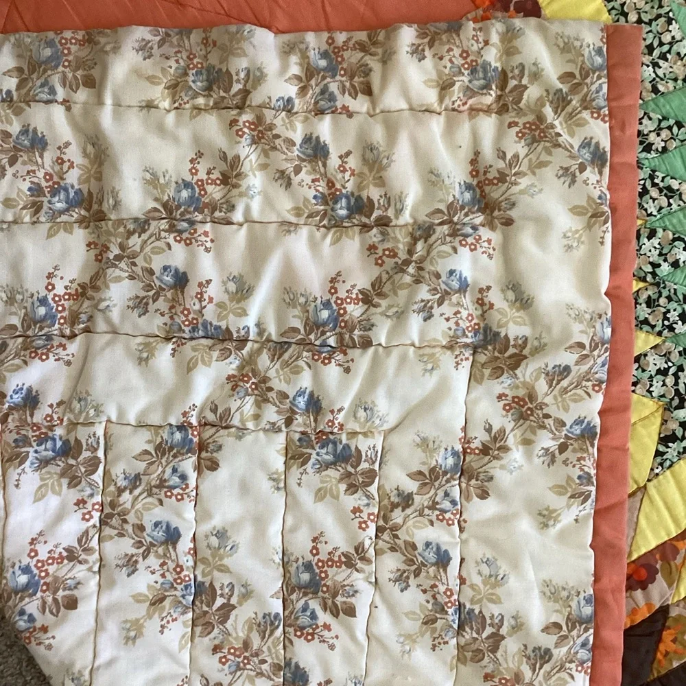 Vintage Lone Star Quilt Orange Brown Green 84”x90”